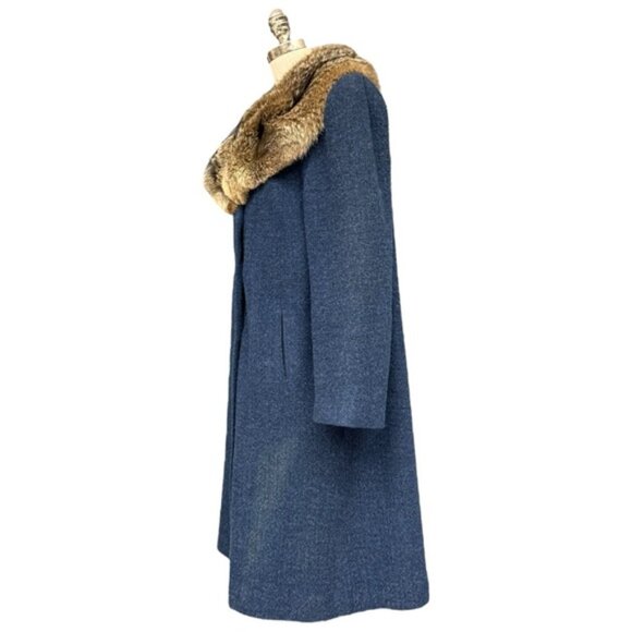 Vintage 1960s Shagmoor Blue Wool Coat with Fox Fur Collar Size 10/12  Winter - Picture 2 of 16